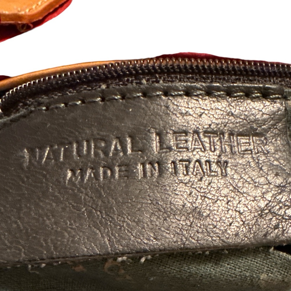Red and Tan Leather Structured Shoulder Bag with Handles - Picture 8 of 13